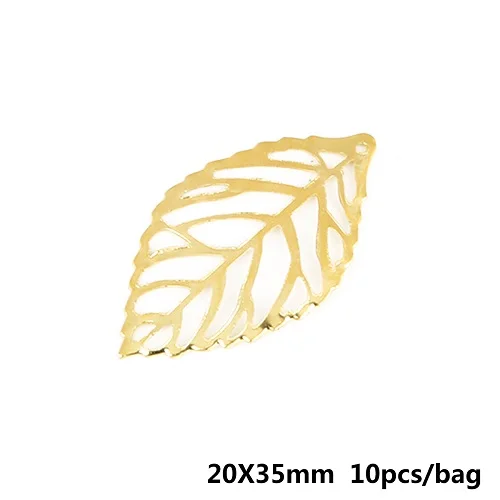 Gold 20x35 мм 10 шт ремесло полые листья кулон ювелирные изделия аксессуары Золото Шарм филигранные ювелирные изделия изготовление покрытые Винтаж для волос расческа - Цвет: Gold