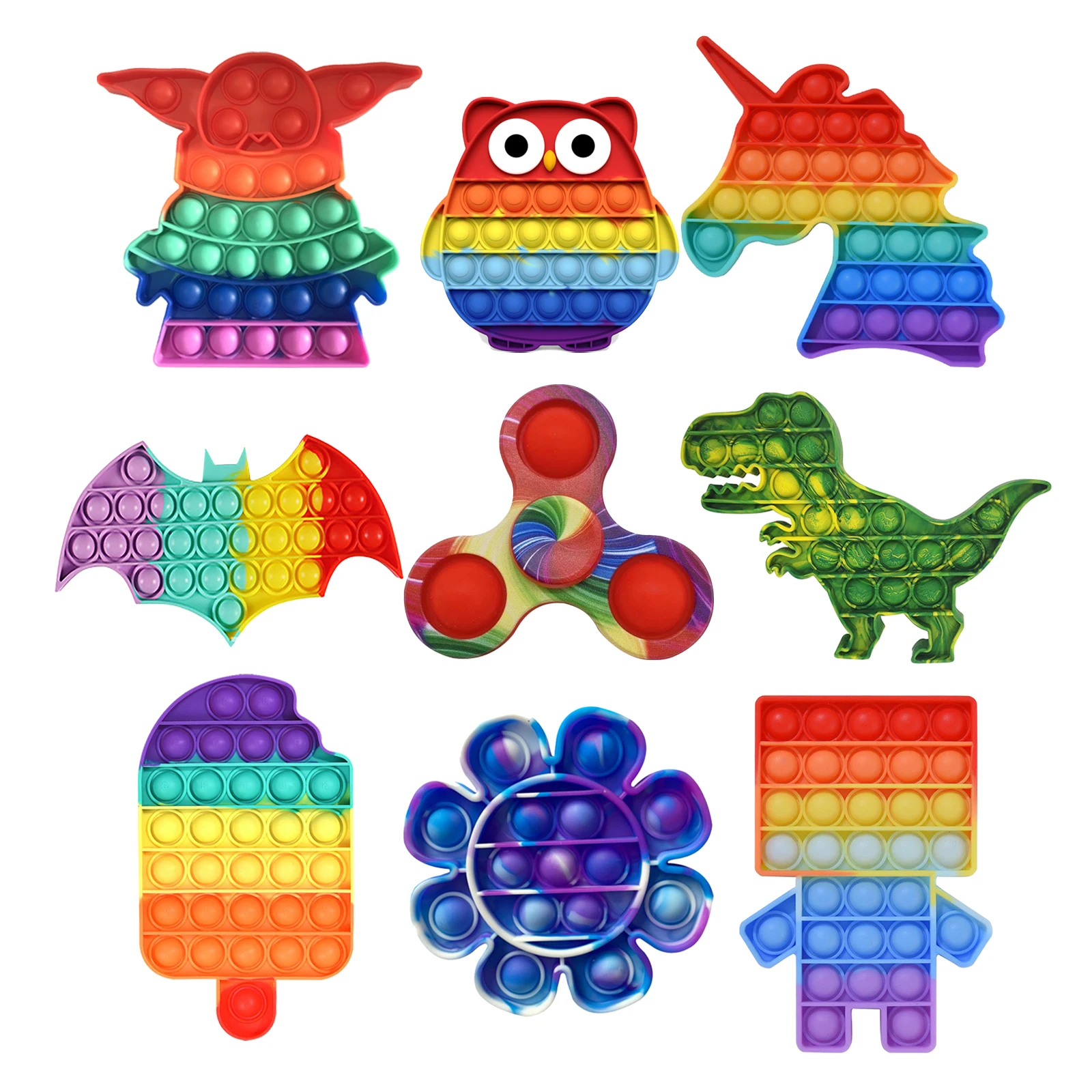 

Rainbow Push Bubble Fidget Sensory Toy Autism Special Needs Stress Reliever Simple Dimple Fidget Toy For Children Adult squishy