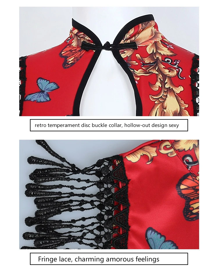 

New Fashion Disco Bar DJ Singer Lead Dancer Sexy Red Cheongsam Tassel Jumpsuit jazz Costume Performance Low Cut Outform Costume