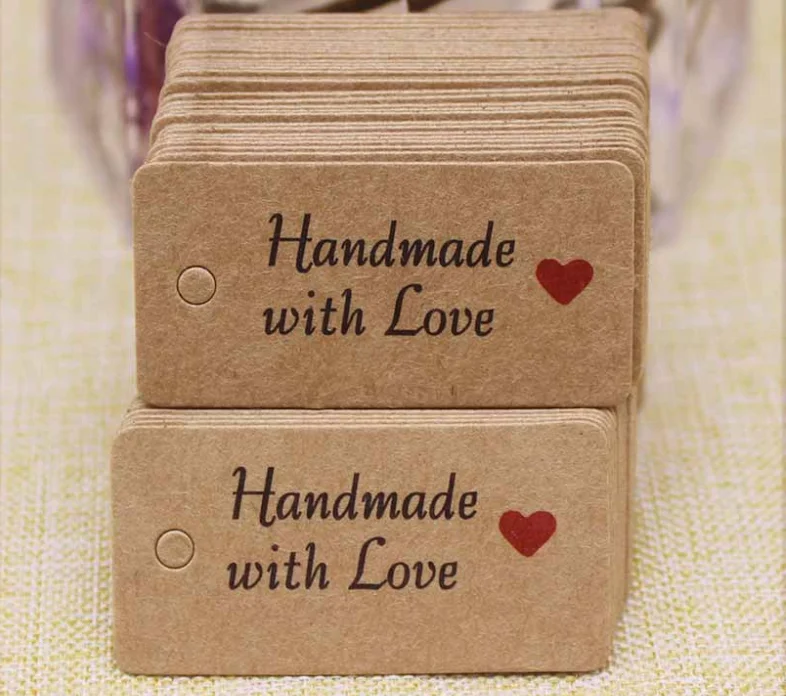 

200pcs/lot 4x2cm Kraft Handmade with Love Card kraft card hand-baked gift wrapping label