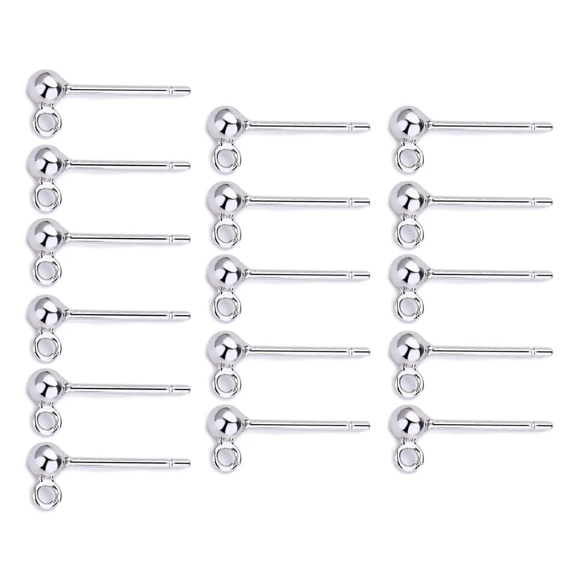 

16 Pcs/8 Pairs S925 Earrings Stud Post with Loop Round Ball Fit for Women Girl DIY Earring Jewelry Making Findings Craft
