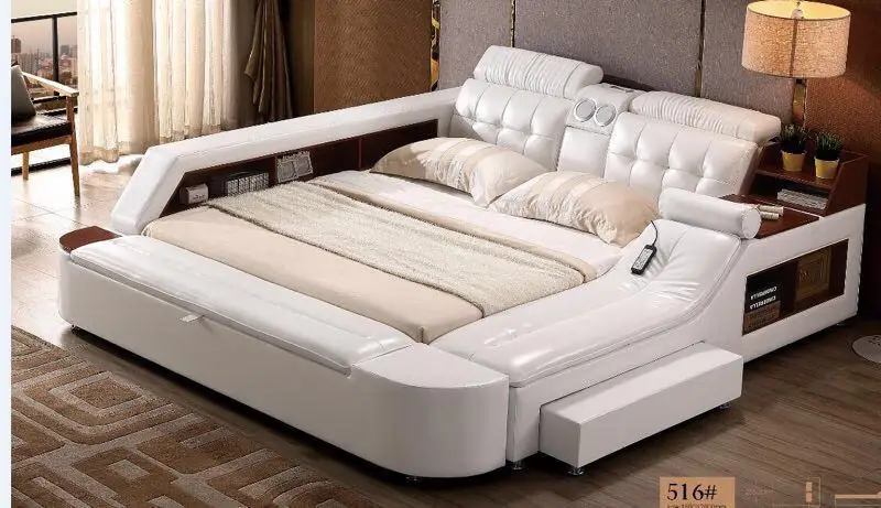 Мягкие кровати из натуральной кожи массажер безопасный динамик светодиодный
