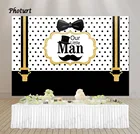 Фотофон для фотосъемки с изображением маленького человека на первый день рождения мальчика черный костюм в горошек галстук баннер реквизит для фотосъемки