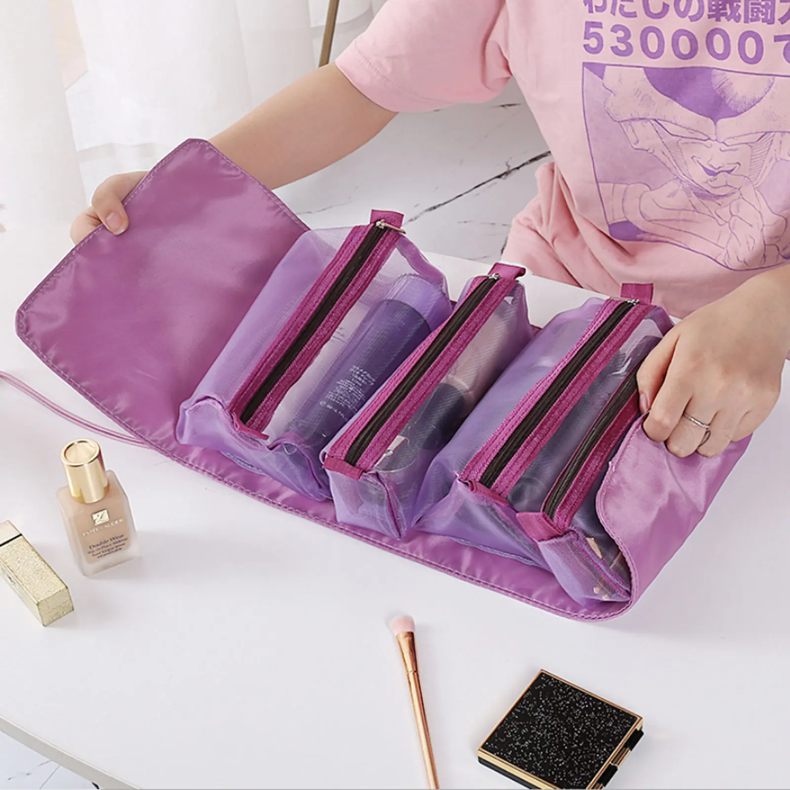 

Detachable 4 in 1 Folding Cosmetic Bag Portable Toiletry Storage Bag for Vacation Traveling Business Trip