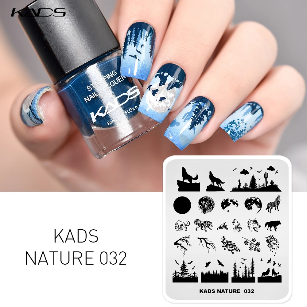 Трафарет KADS для нейл-арта трафарет с изображением природы волк полнолуние кедр