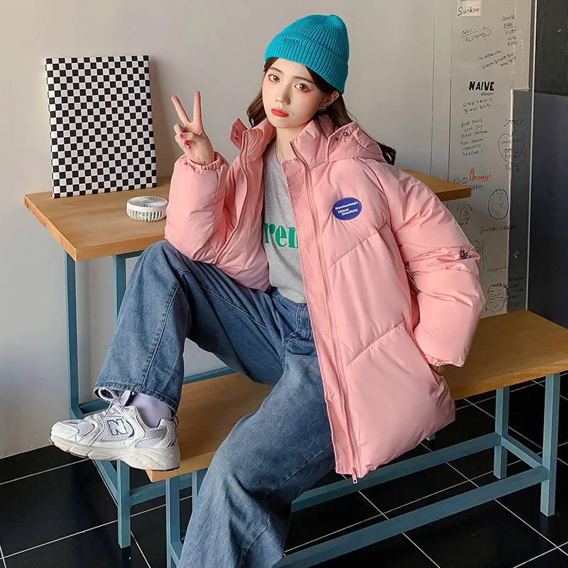 

Thick Down Coats Fashion Autumn Winter Women Solid Colors Stand Collar Zipper Style Parkas Korean Sweet Girl Chic Warm Outwears