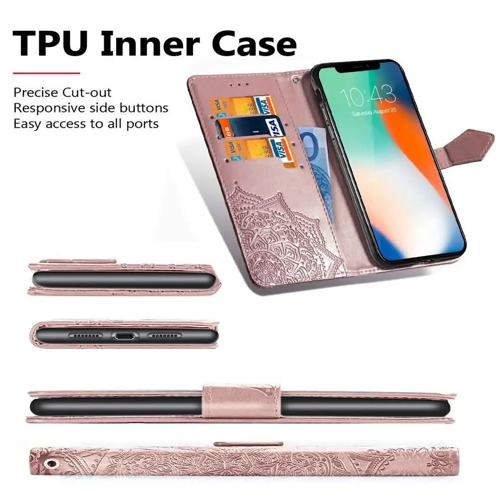 LLZ.COQUE Mandala Flower PU Leather Magnetic Wallet Cover for Iphone Xr XS MAX X 5 5S SE 6 6S PLUS 7 8 Case Apple Capas | Мобильные