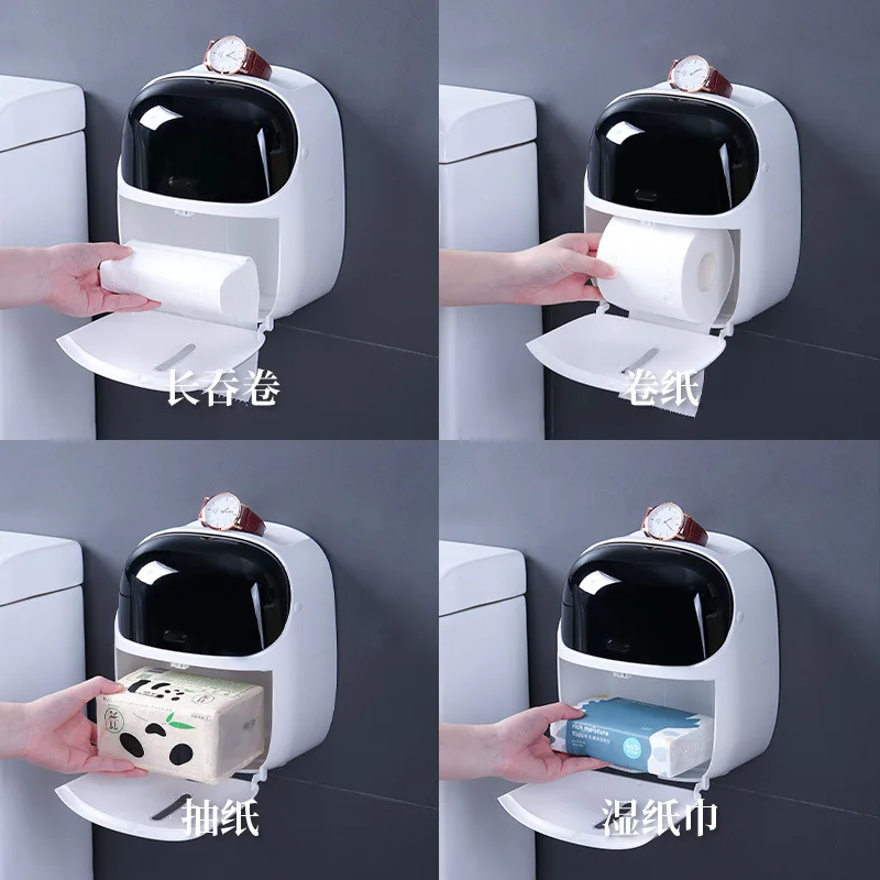 

Toilet tissue box toilet double-layer storage rack suction box non perforated waterproof wall mounted paper reel