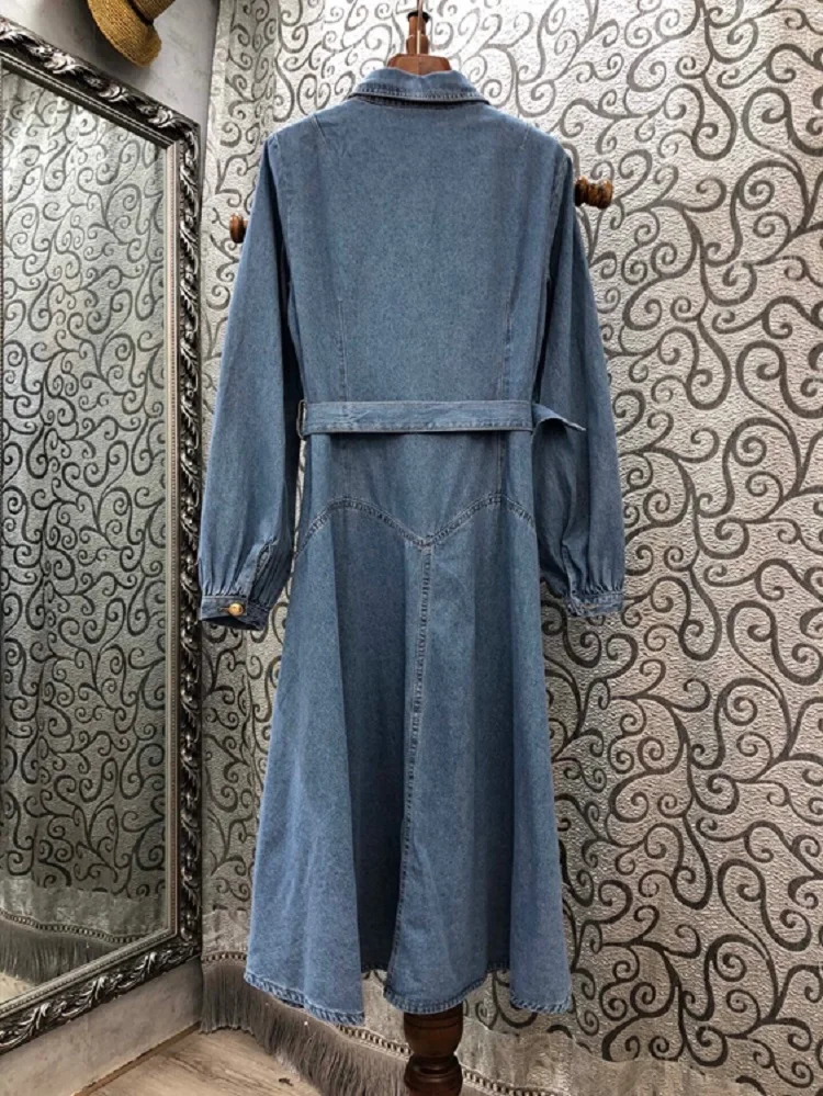 Женский ремень из денима повседневный с отложным воротником и длинными рукавами