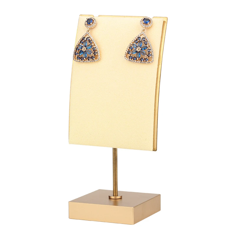 New Arrivals Light Yellow Suede Metal Plate Microfiber Leather Jewelry Display Stand Necklaces Earrings Pendant Base Removable