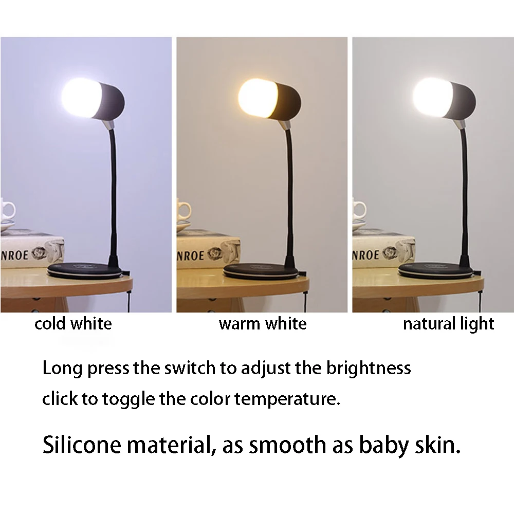 3 in 1 desk lamp with qi wireless charger 5w bluetooth speaker usb dimmable for bedroom loft iphone12 mi huawei samsung oppo free global shipping