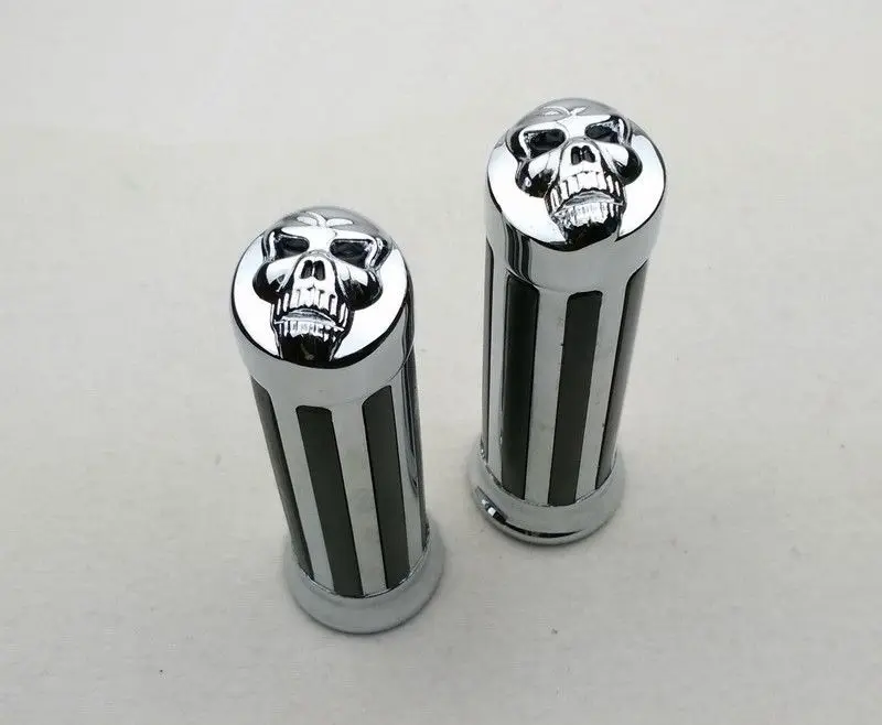 

Motorbike Skull Stripe Chrome Hand Grips 1" Handlebar For Softail