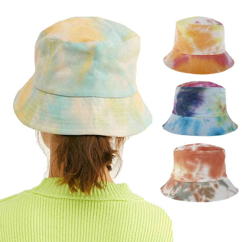 

New Graffiti Tie Dye Bucket Hat Multicolor Foldable Fisherman Hat Cotton Flat Sun Cap For Women Outdoor Travel Beach Caps
