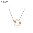 Цепочка и ожерелье BOBOTUU с двойным кольцом из кубического циркония, ювелирные изделия, титановая сталь, розовое золото, чокеры, ожерелье для женщин BN18054