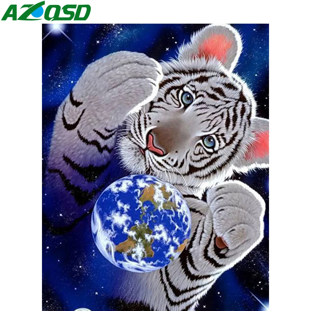 

Алмазная живопись AZQSD, картина с животными, квадратная, ручная работа, подарок, тигр, стразы, украшение для дома