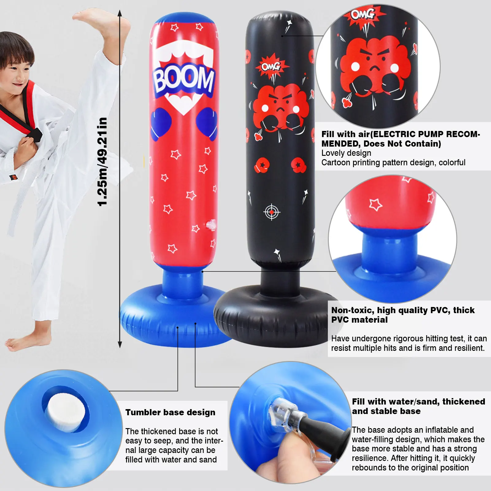 Надувной боксерский мешок 47 2 дюйма для детей и взрослых тяжелая боксерская сумка