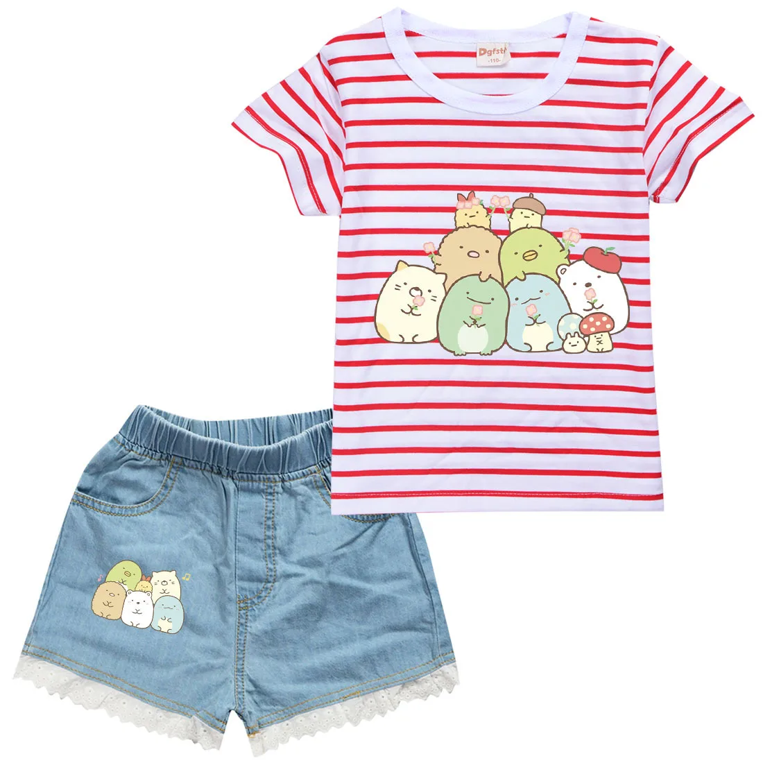 2021 Summer Baby girls tracksuit Kids Cartoon Sumikko gurashi Clothes children Short Sleeve T-Shirt+ Jeans/Pants 2Pcs/Sets 2-16Y
