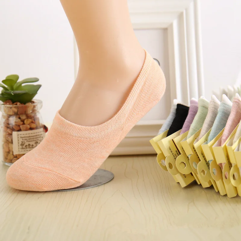 Женские летние неглубокие носки тапочки силиконовые Нескользящие хлопковые