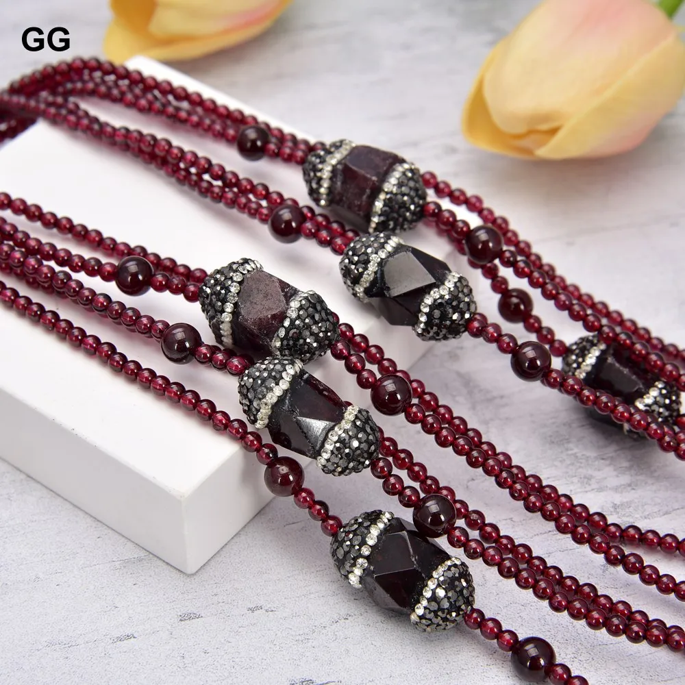 

GG Jewelry 21'' 5 Rows Round Natural Garnet Faceted Nugget Garnet Necklace