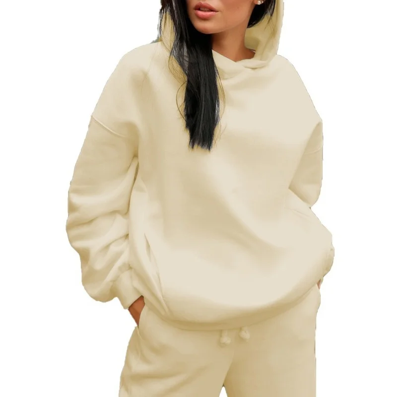 

5288 2020 Autumn Winter Women tracksuit thick fleece 100% cotton suit 2 pieces sets hoodies sweatshirt and pants suits