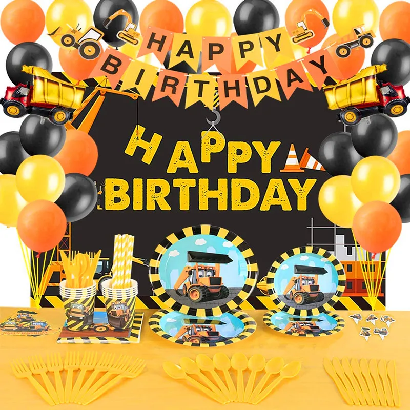 

Excavator Party Supplies Disposable Tableware Paper Cup Plates Napkins Baby Shower Truck Vehicle Tractor Boys Party Decorations