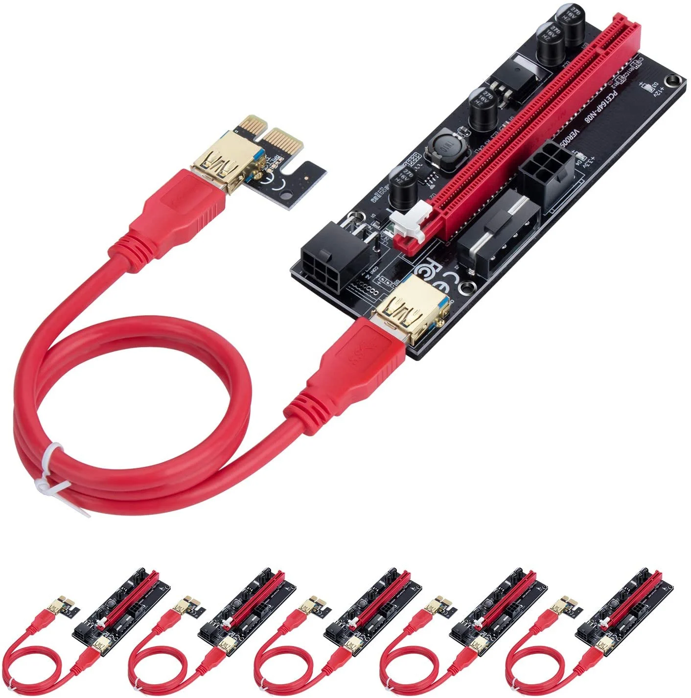 

6 pieces 009s Plus USB 3.0 PCI-E Riser VER 009S Express 1X 4x 8x 16x Extender Riser Adapter Card SATA 15pin to 6 pin Power Cable