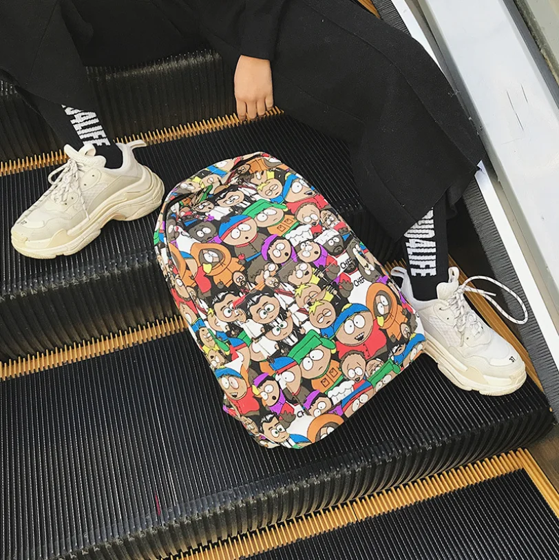 New backpack female cartoon alphabet doodle personality wild backpack men and women shoulder bag mochila