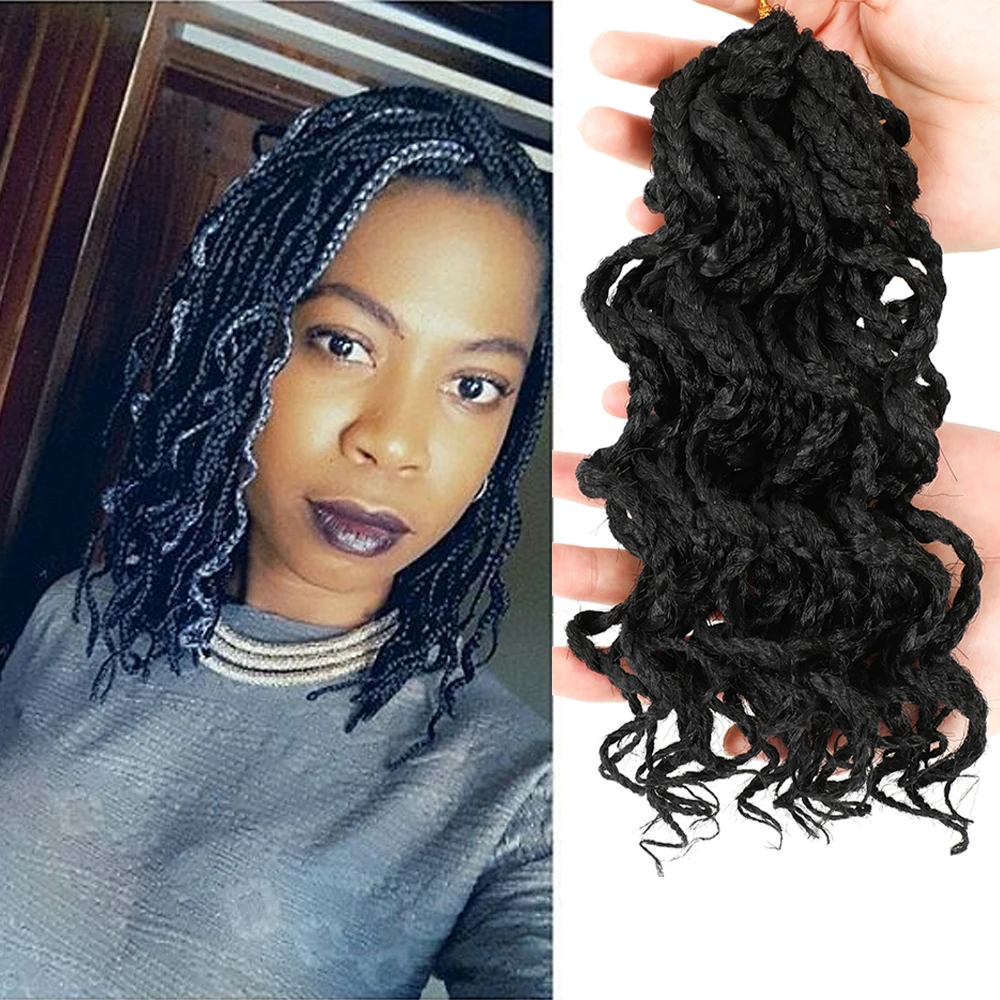

Svolna 8Inch Synthetic Wavy Box Braids Braiding Hair Extensions Curly Ends Long For Black Women Crochet Braids Hair Black