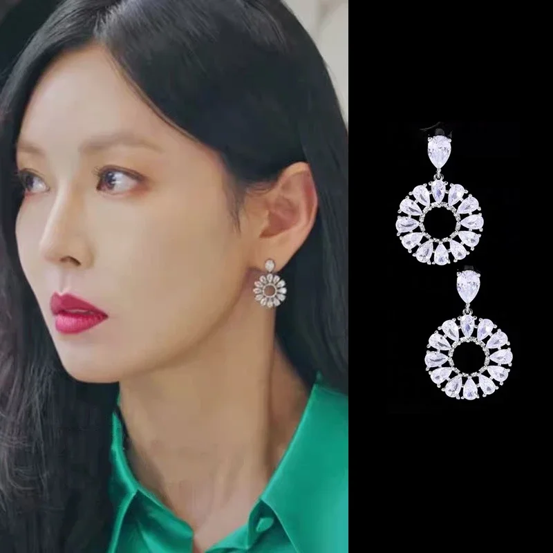 

Trendy Korean TV Star Fashion Rhinestone Tassel Long Drop Earrings For Women Girls Zircon Circle Pendientes Jewelry Gift