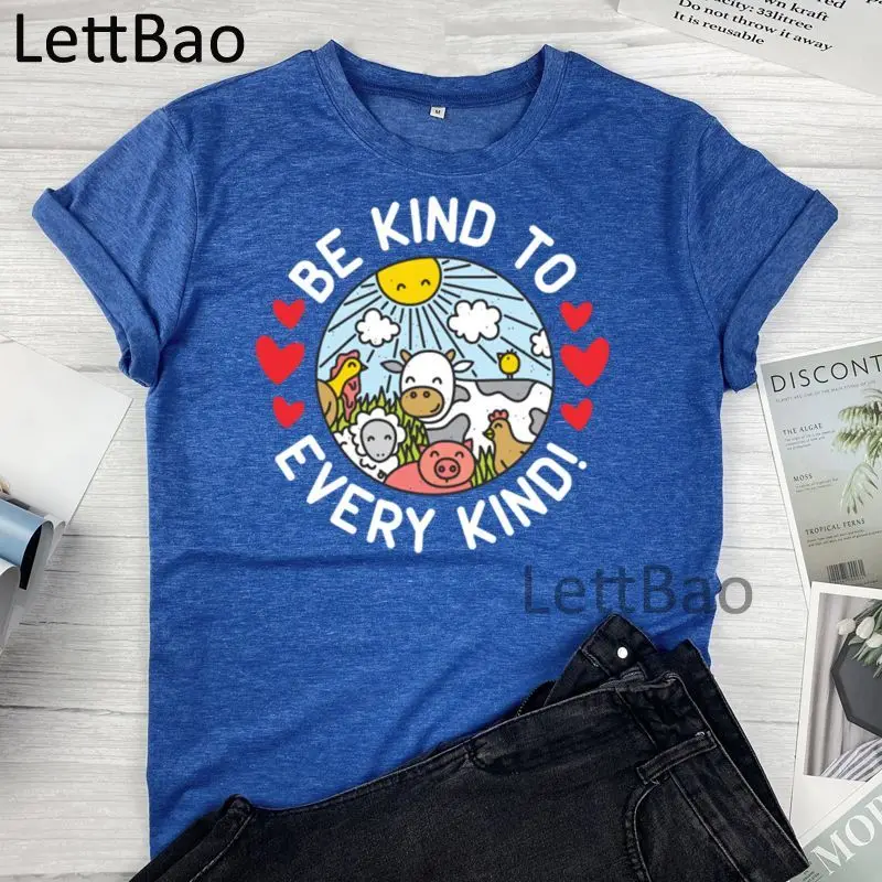 

Kawaii Cow Vegan Be Kind Harajuku Funny T-shirts Vintage Vogue Streetwear Personality Summer Short Sleeve Cotton Female T-Shirt