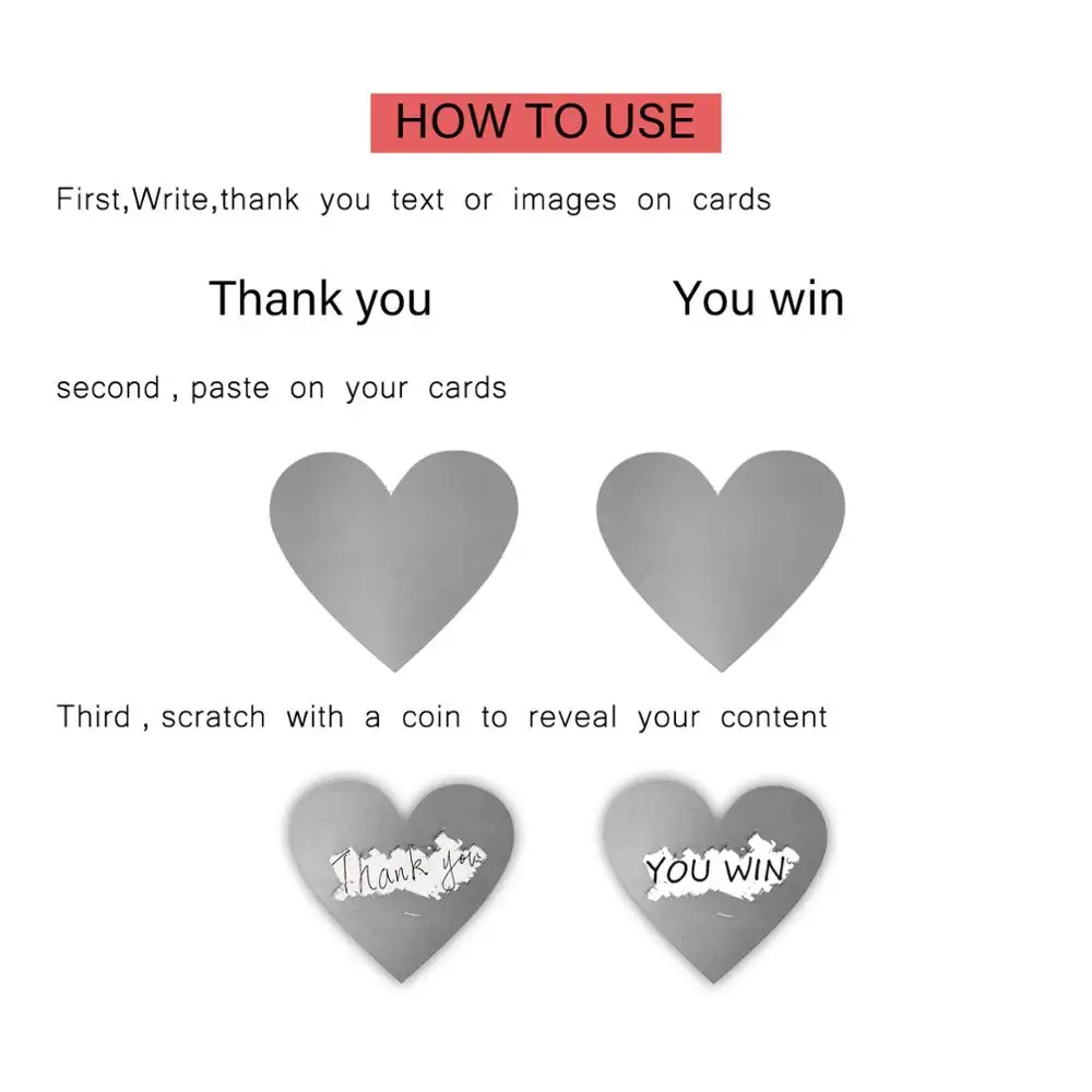 

100Pcs Per Roll Silver Scratch Off Stickers Heart Shape Labels sticker DIY handmade for game Scratch Sticker Labels stationery