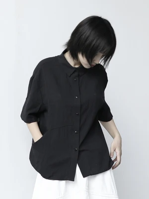 

Дизайнерская Повседневная Солнцезащитная рубашка sense of summer, тонкая Однотонная рубашка с большими карманами и короткими рукавами