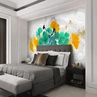 custom wallpaper home decoration modern minimalist watercolor golden ginkgo leaf magpie marble wallpaper for bedroom walls