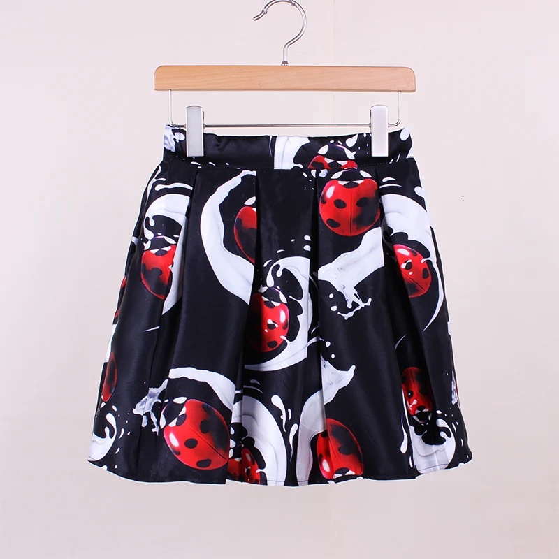 Модные женские плиссированные мини юбки с 3D принтом божьих коровок Новое