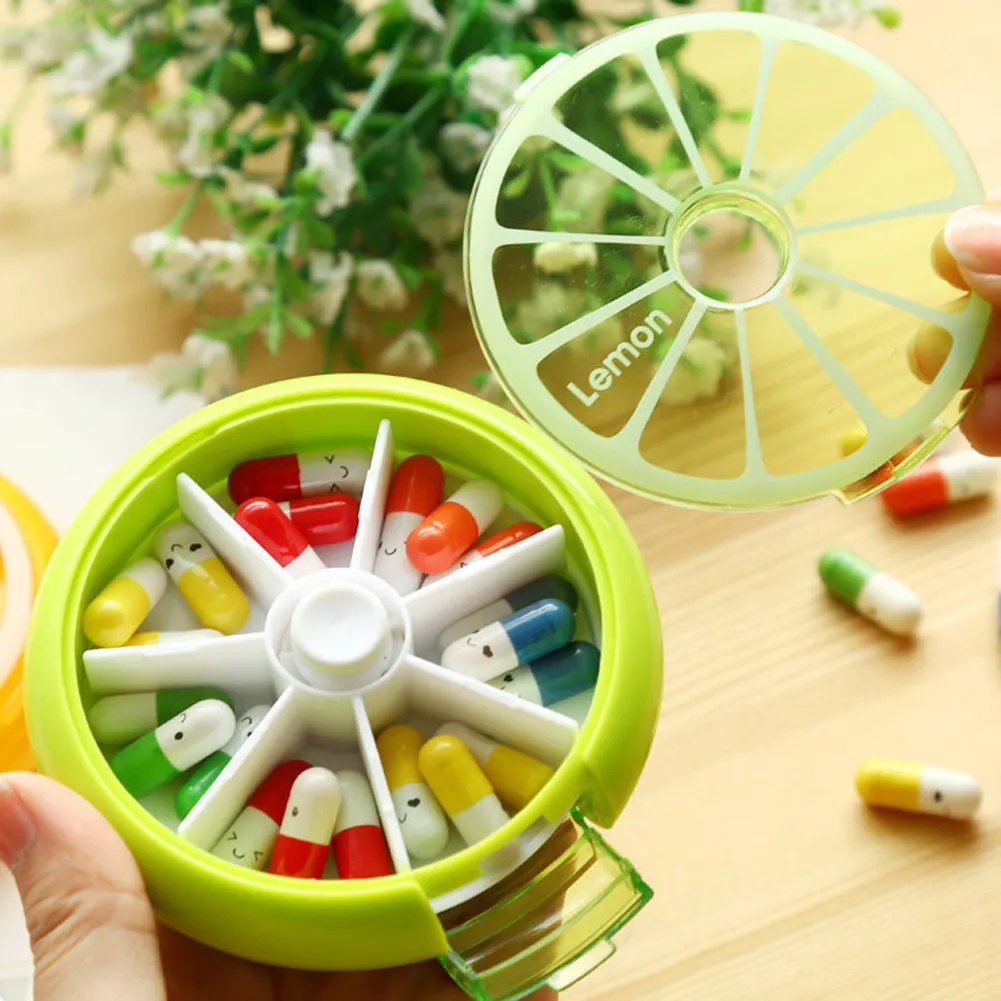 

Portable pill box Weekly pill box Rotating split fruit pill box Carry with you Mini medicine box Medicine Travel Pillbox