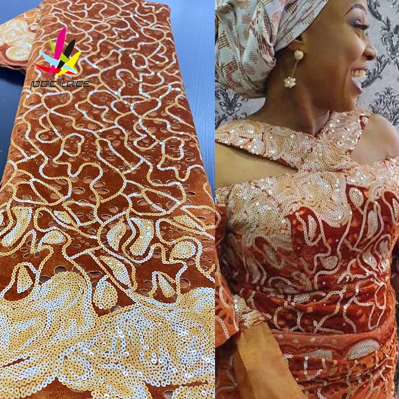 Бархатные кружевные вышитые блестки нигерийские Свадебные 2020 Ткани высокого
