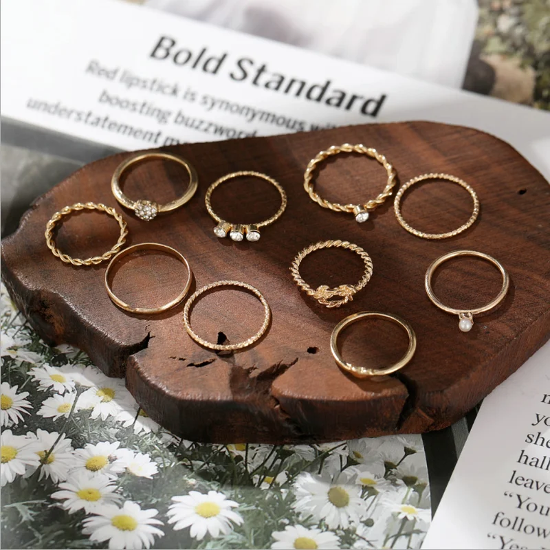 

Wholesale Wedding Ring Jewelry Inlaid Rhinestone Knuckle Rings 10 Pieces Set for Women Bride Girl