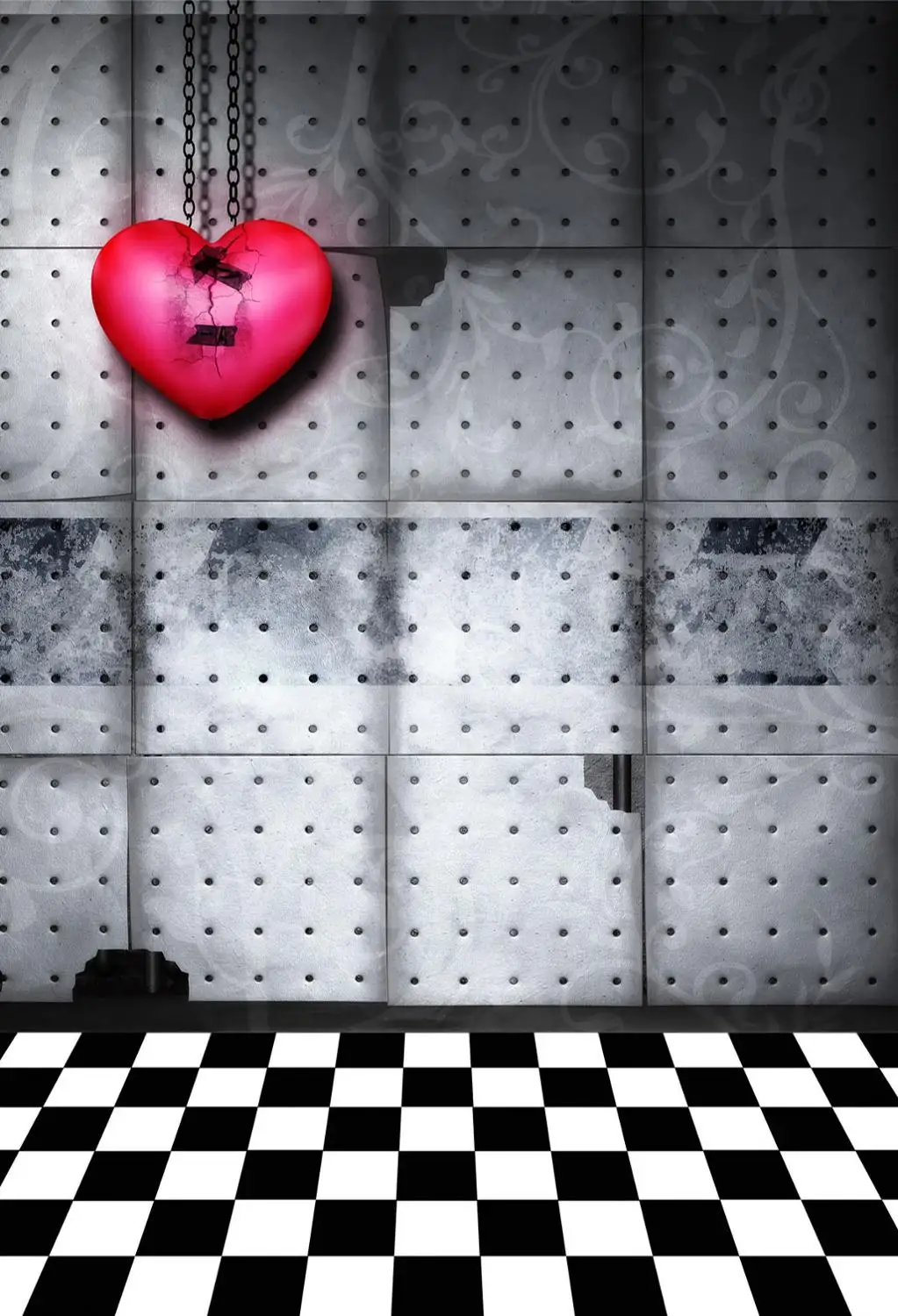 Винилбдс серые кирпичные фоны сердце сломанные цепи для фотосъемки моющийся фон