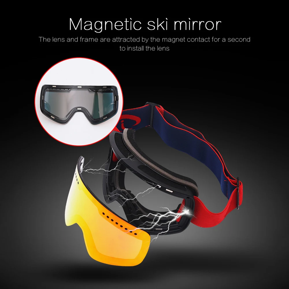 Магнитные лыжные очки с назальной защитой двухслойная антизапотевающая Лыжная