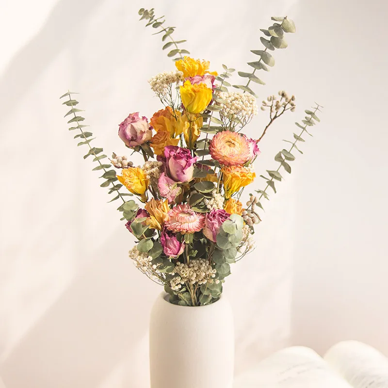 

Fleur Sechee Naturelle Large Bouquet Real Plante Accessories Roses Eucalyptus Flores Decorativas For Window Living Room Table