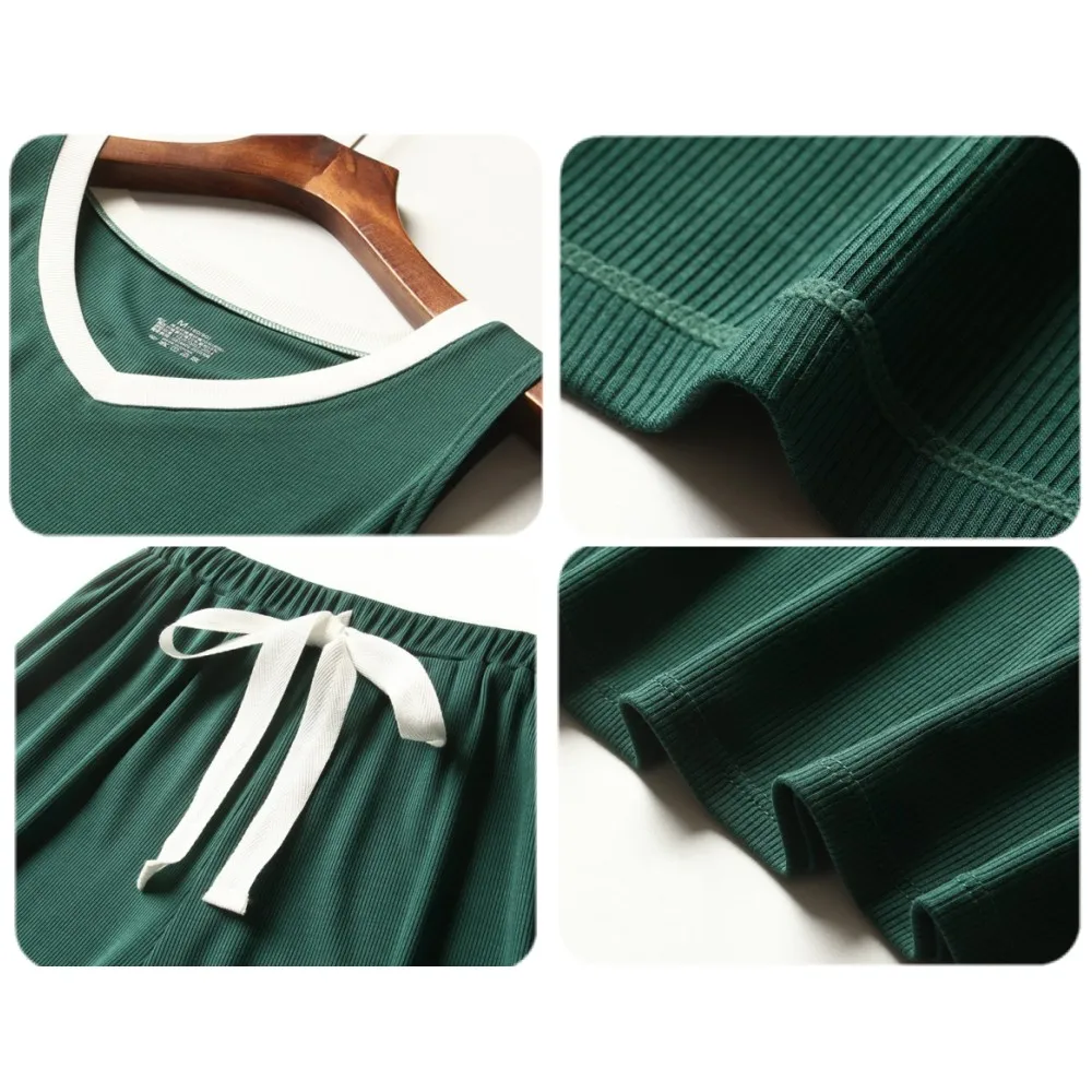 

Women Tencel Casual Homewear set Vest Tank Tops and shorts Pants Summer Pajama Sets Loose women's sets