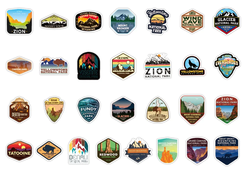 

50Pcs National Park Zoo Icon Graffiti Stickers for Suitcase Skateboard Laptop Luggage Fridge Phone Car Styling Decal Sticker