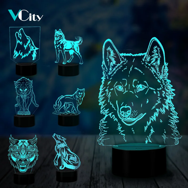 

VCity Wolf Series 3D Visual Lamp Animal Nightlight Touch Sensor Child Kids Baby Gifts Abstract Acrylic Lamparas USB LED Illusion