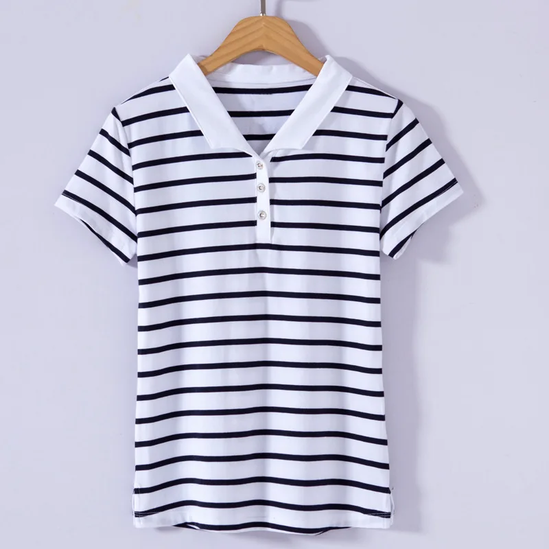 

Striped Lapel short sleeve T-shirt women's fashion versatile Korean comfortable large women's half sleeve shirt 2105