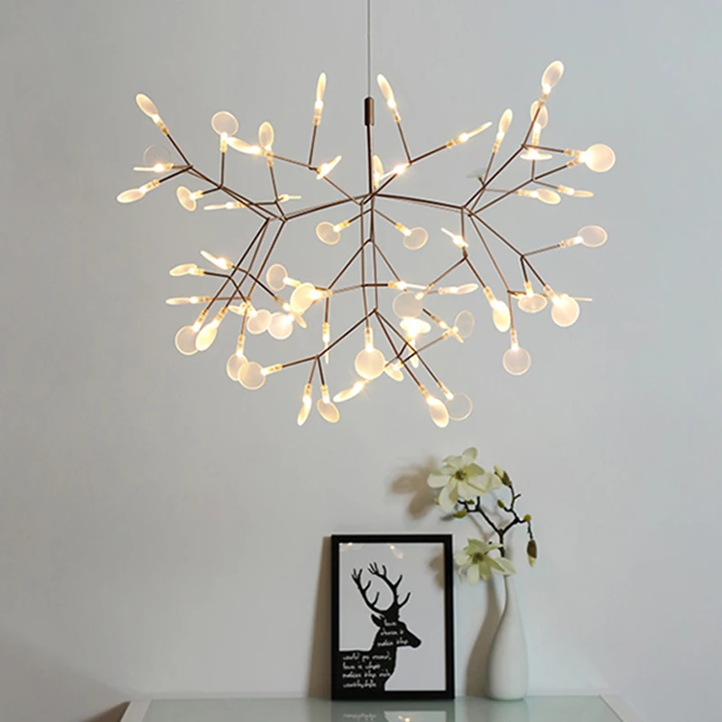 

Modern Chandeliers Nordic Net Red Bedroom Dining Living Room Simple Warm Atmosphere Firefly LED Creative Wire Hanging Lighting