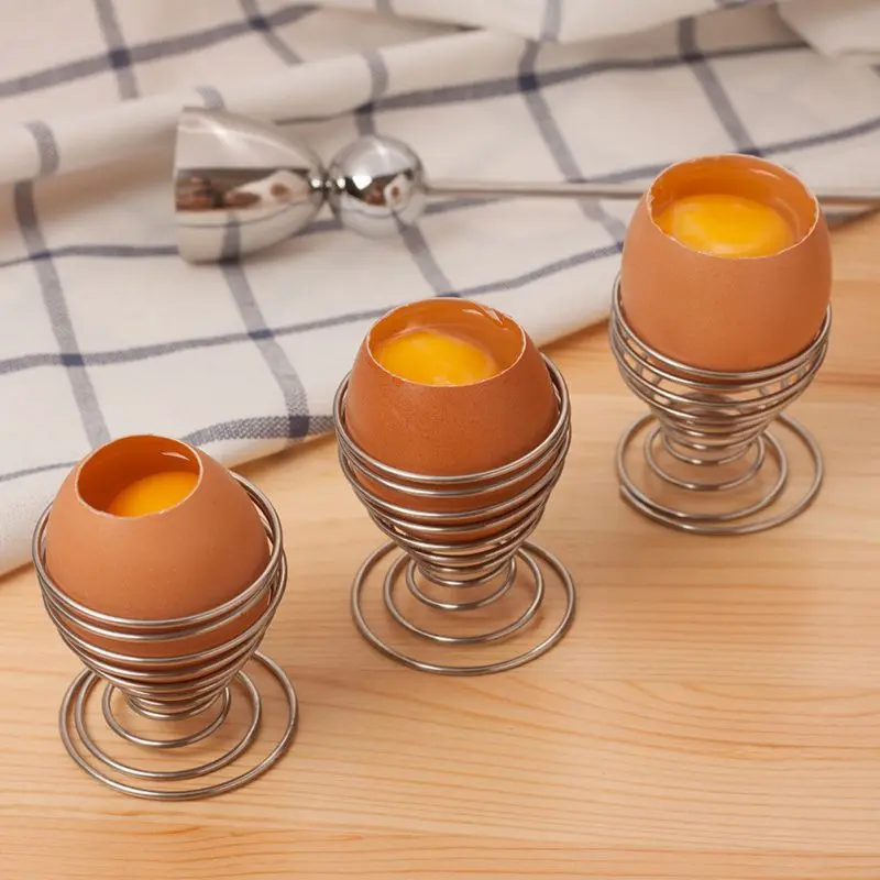 

Newest Kitchen Breakfast Hard Boiled Metal Egg Cup Spiral Spring Holder Egg Cup Kitchen Tool Hot