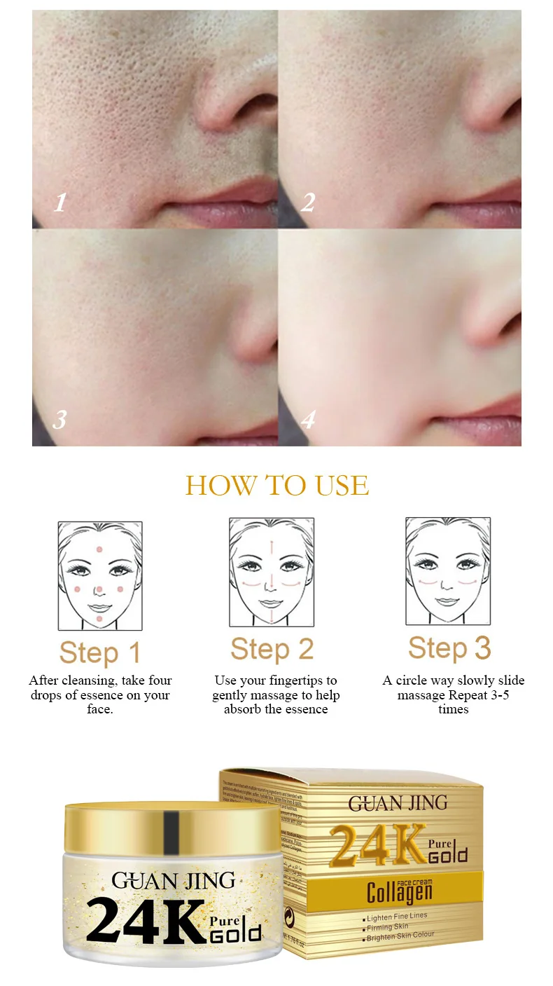 

24k Pure Gold Collagen Repair Anti-aging Face Creams Refreshing Moisturizing Brighten skin Hydrate Shrink pores Whitening cream