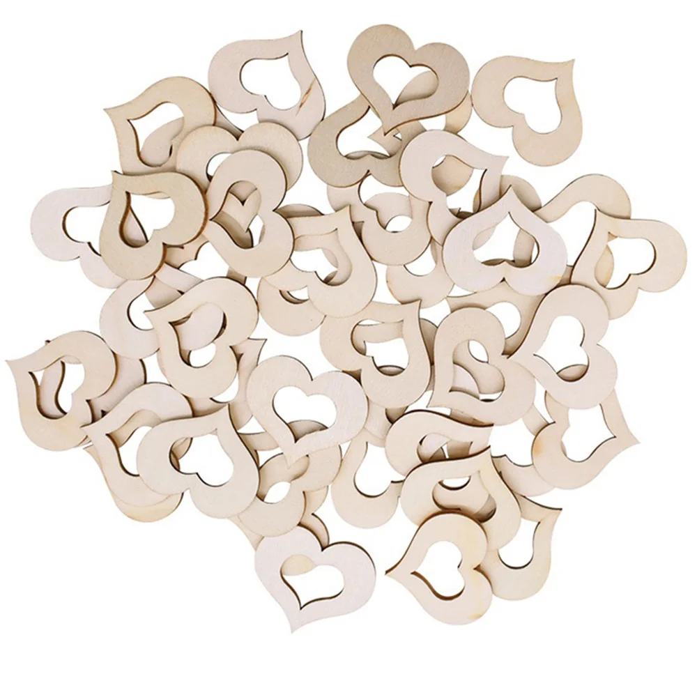 

50/100Pcs 10-50mm Rustic Love Wooden Chips Ornaments Hollow Heart Wooden Natural DIY Laser Cut Craft Wedding Table Scatter Decor