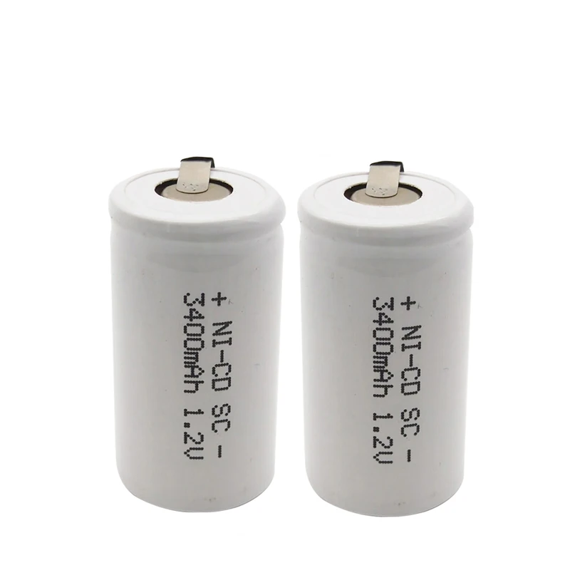 12pcs 1.2V rechargeable battery 3400mah 4/5 SC Sub C ni-cd cell with welding tabs for electric drill screwdriver
