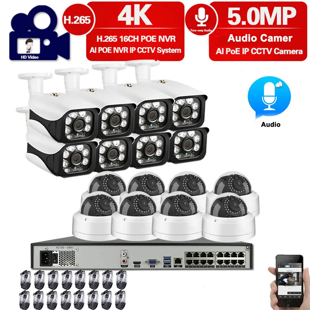 

H.265 16CH 5MP 4K POE NVR Kit CCTV Security System Outdoor 5MP Audio Record IP Bullet Camera P2P Home Video Surveillance Set 4TB